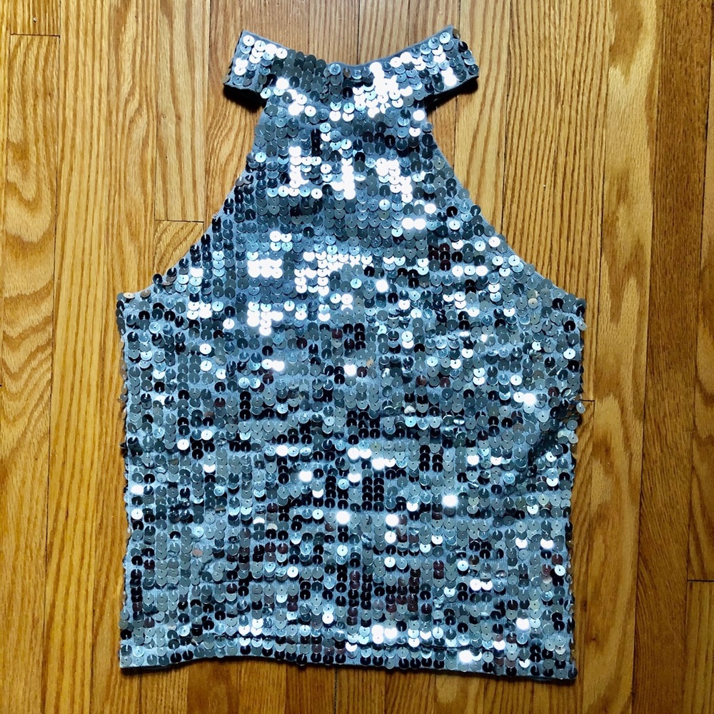 Silver Sequin Halter Top